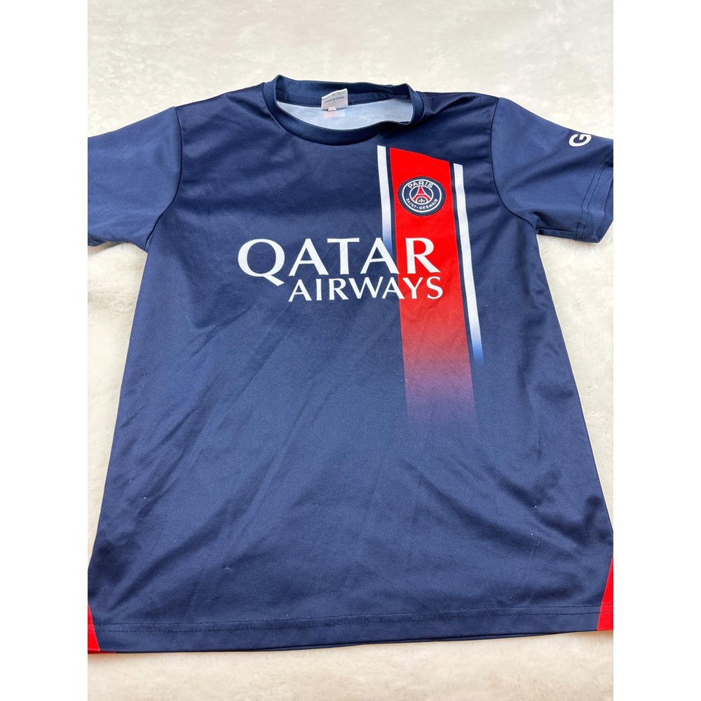 Paris Saint-Germain PSG Mbappe 7 Soccer Jersey Youth Navy Blue Qatar Airways